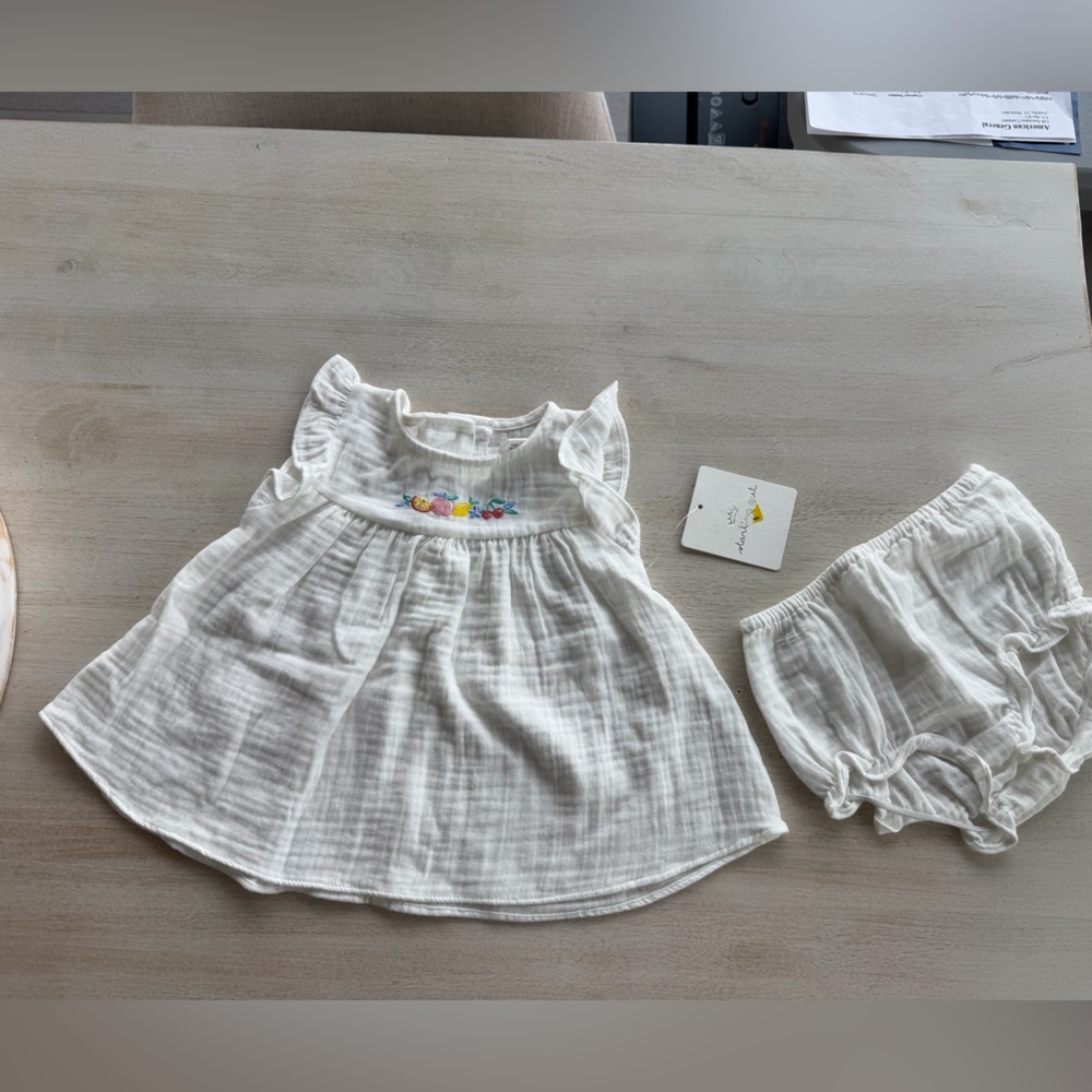Starting Out White Cotton Ruffled Dress and Bloomer Set , Size 12 Months NWT